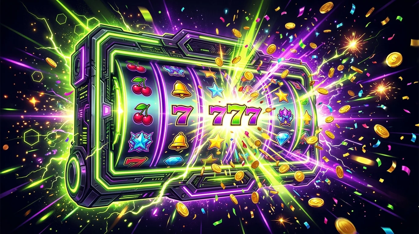 Monster Casino UK welcome offer hero artwork with playful monster mascot and glowing slot reels